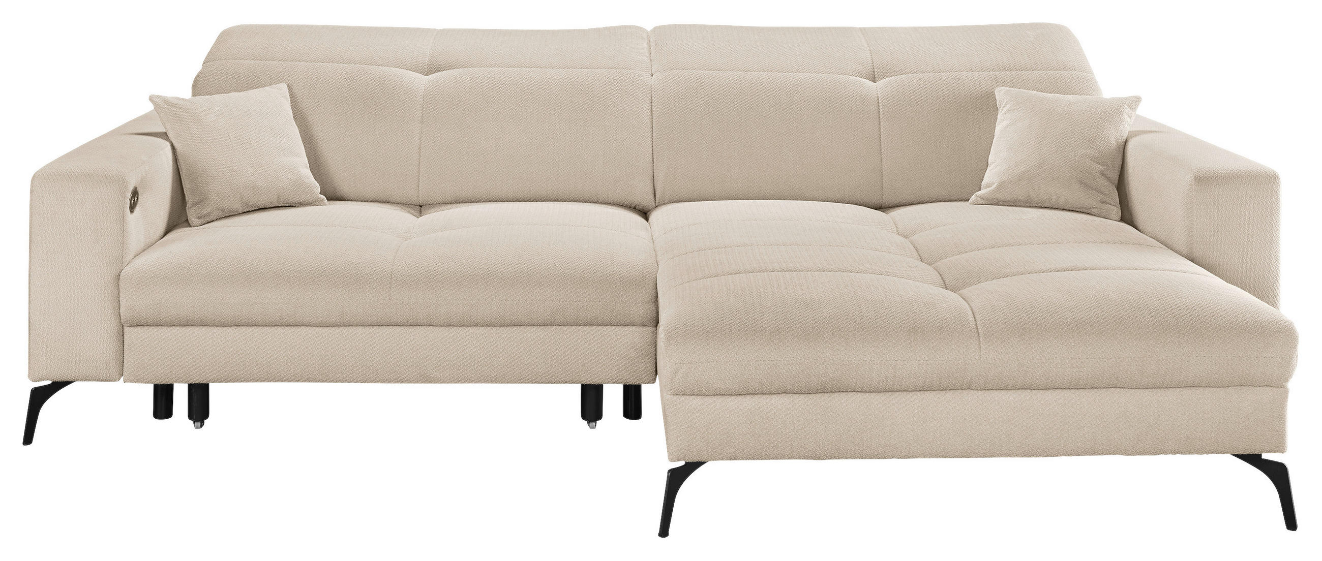 ECKSOFA Creme Webstoff Zierkissen, Rücken echt, Relaxfunktion, Kopfteilverstellung, Sitztiefenverstellung  - Creme/Schwarz, KONVENTIONELL, Textil/Metall (285/180cm) - SetOne by Musterring