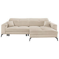 ECKSOFA Creme Webstoff Zierkissen, Rücken echt, Relaxfunktion, Kopfteilverstellung, Sitztiefenverstellung  - Creme/Schwarz, KONVENTIONELL, Textil/Metall (285/180cm) - SetOne by Musterring