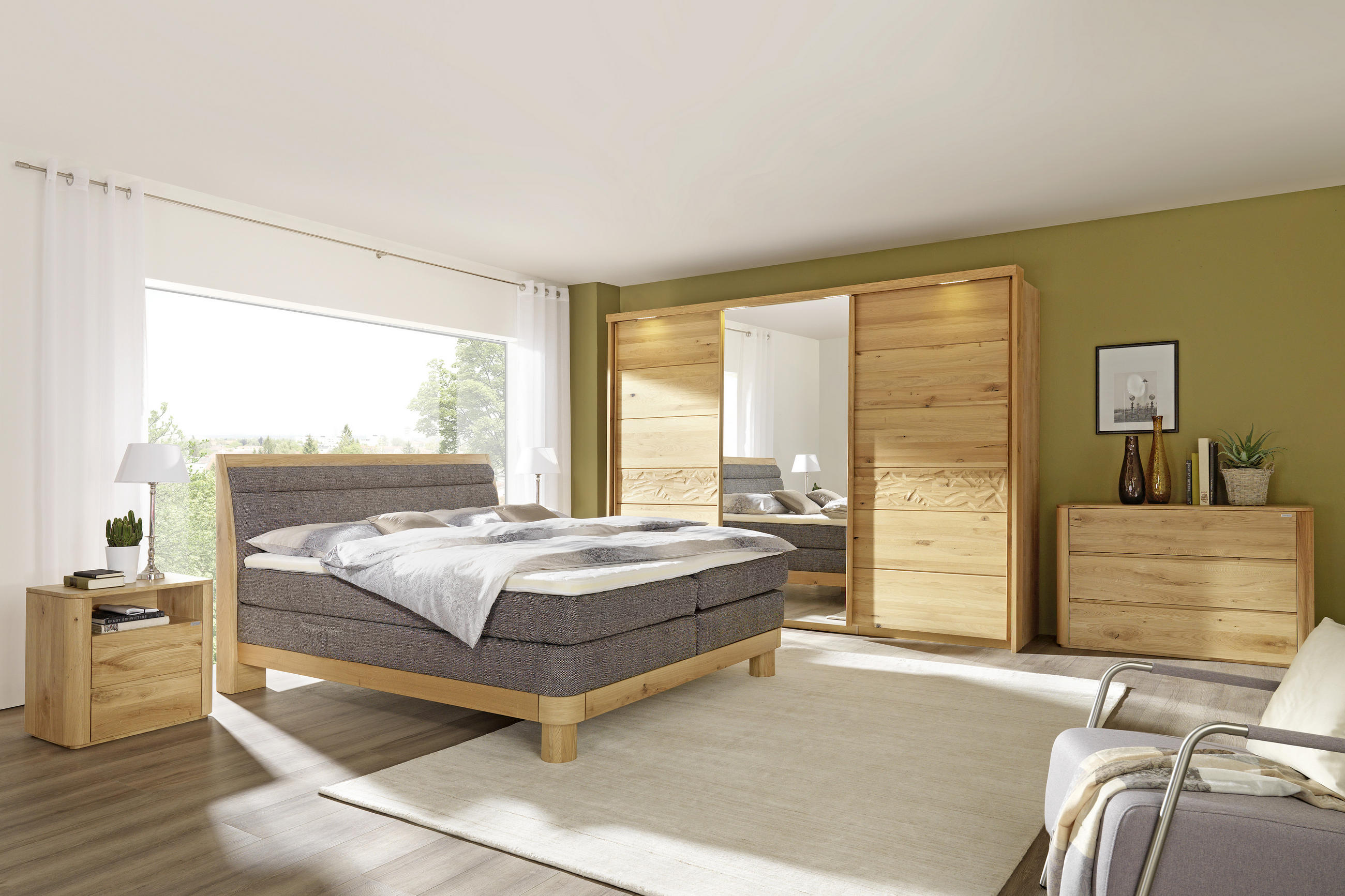 SCHWEBETÜRENSCHRANK  in Eichefarben  - Eichefarben, Natur, Glas/Holz (285/216/70cm) - Linea Natura