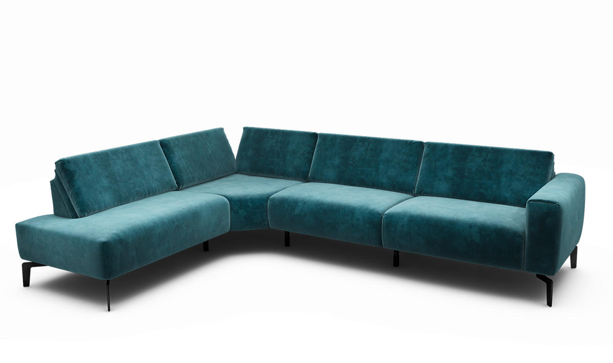ECKSOFA Cosy Blau Samt  - Blau/Schwarz, Design, Textil/Metall (213/296cm) - SENSOO