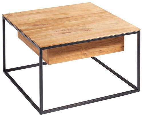 COUCHTISCH Eiche massiv 70/70/41,5 cm quadratisch Schwarz, Eichefarben  - Eichefarben/Schwarz, Design, Holz/Metall (70/70/41,5cm) - Novel