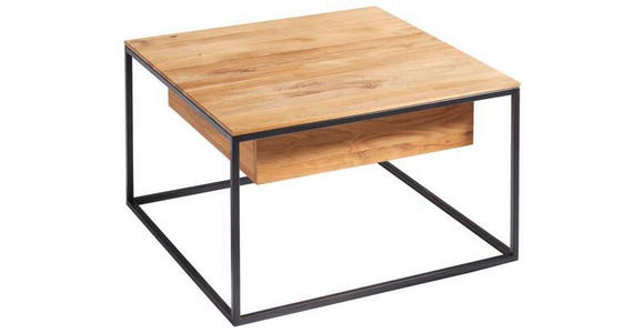 COUCHTISCH Eiche massiv quadratisch Schwarz, Eichefarben 70/70/41,5 cm  - Eichefarben/Schwarz, Design, Holz/Metall (70/70/41,5cm) - Novel