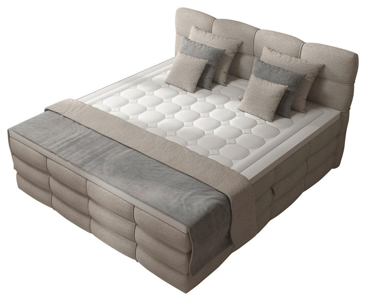 BOXSPRINGBETT 160/200 cm,  in Elfenbein, gepolstertes Kopfteil, Bettkasten, Topper, Matratzen, H3 + H3 = fest  - Elfenbein/Schwarz, Design, Kunststoff/Textil (160/200cm) - Chameo