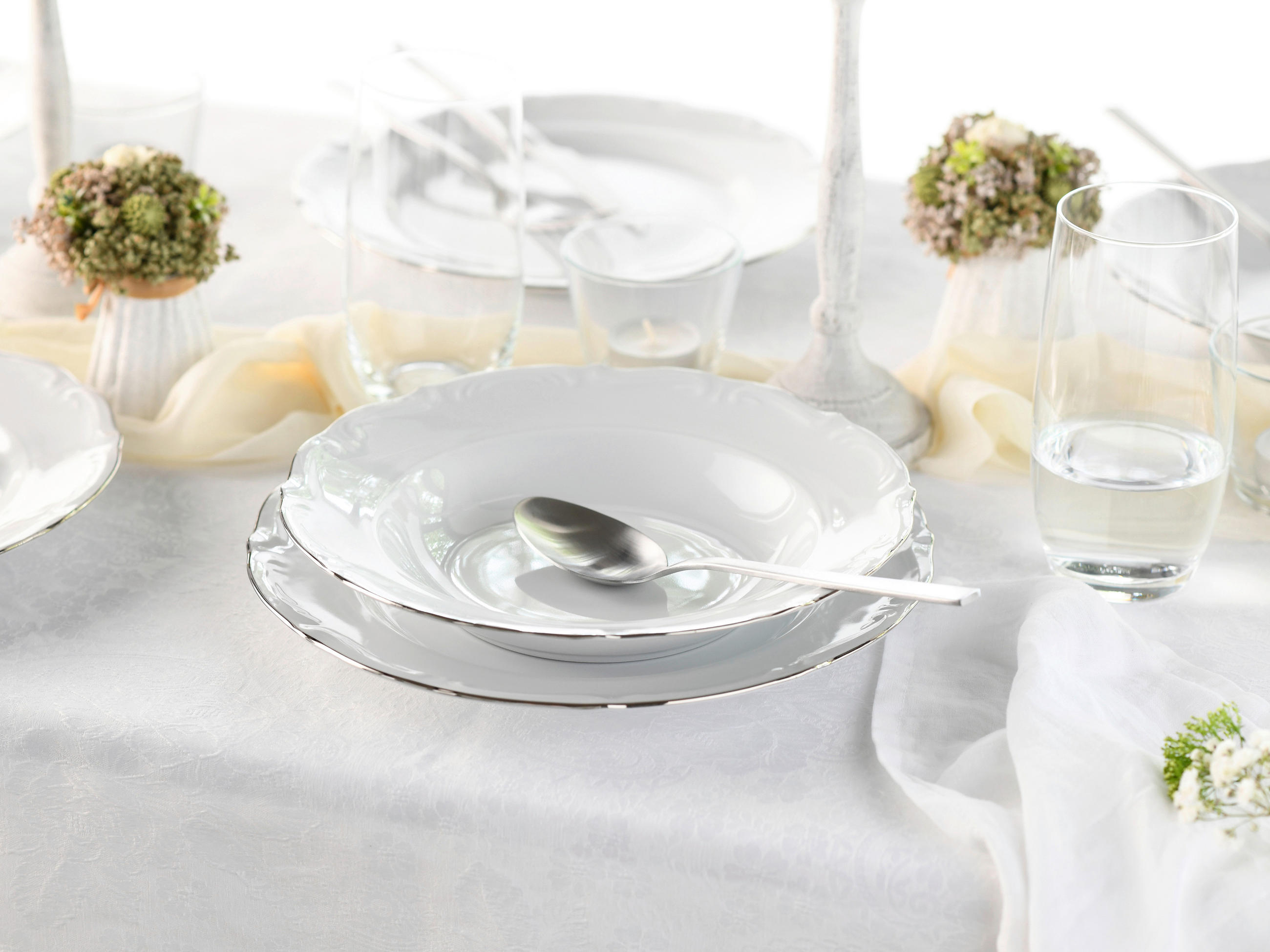 TAFELSERVICE Weiß, Platinfarben 12-teilig Maria Theresia Platin  - Platinfarben/Weiß, Basics, Keramik - Creatable