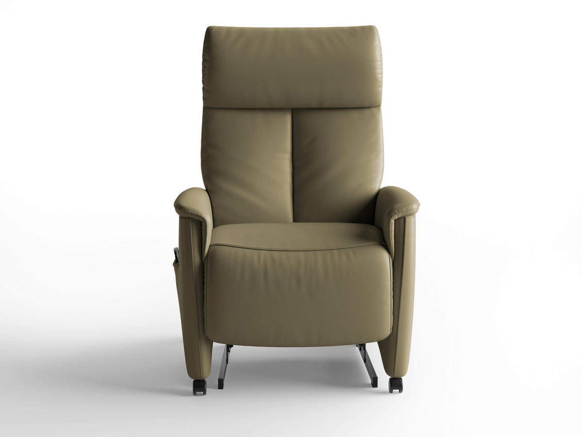 RELAXSESSEL TV CREMONA COMFORT E S1 Echtleder Kopfteilverstellung, Fußteilverstellung, Rücken echt    - Schwarz/Olivgrün, Basics, Leder/Kunststoff (76/110/84cm) - Sit & More