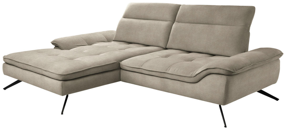 ECKSOFA in Webstoff Beige  179-202/288 cm  - Beige/Schwarz, Design, Textil/Metall (179-202/288cm) - Stylife