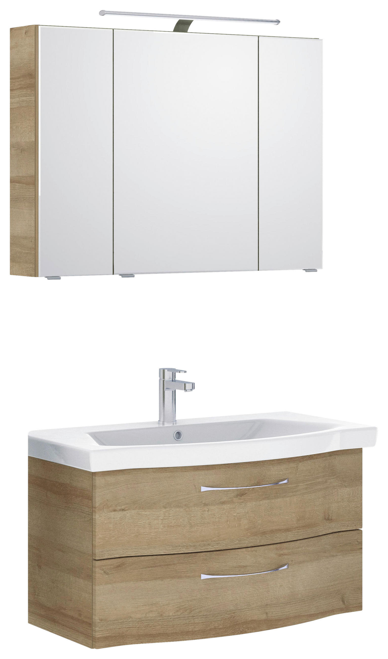 BADEZIMMER 3-teilig  in 98 cm  - Chromfarben/Eichefarben, KONVENTIONELL, Glas/Keramik (98cm) - Pelipal