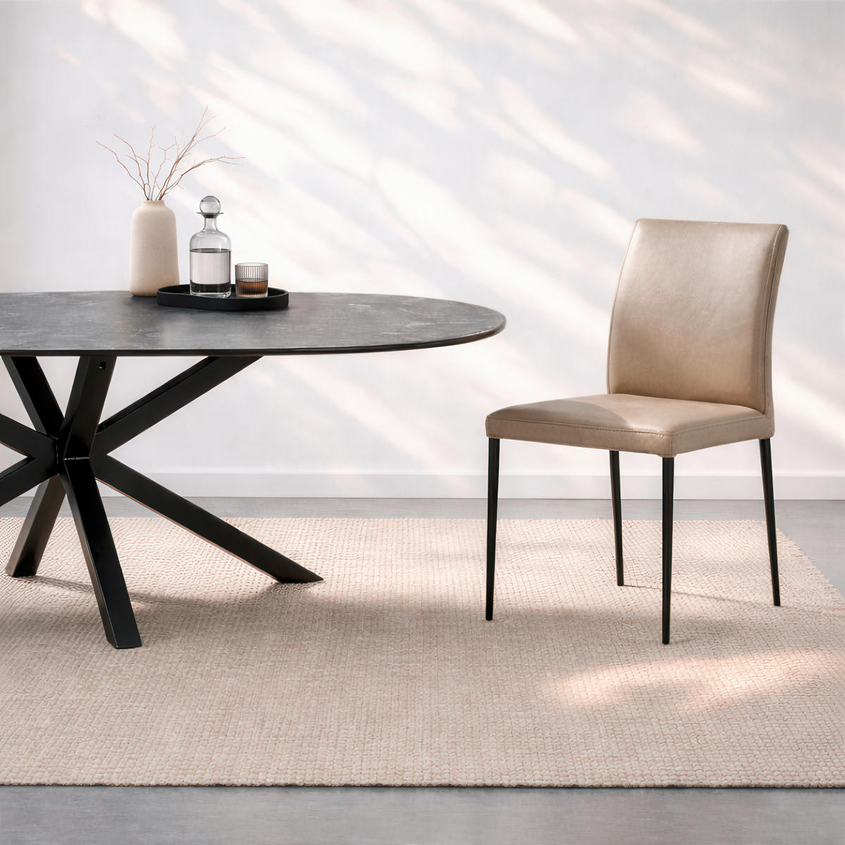 STUHL Echtleder Khaki  - Khaki/Schwarz, Design, Leder/Metall (46/87/58cm) - Johann Jakob