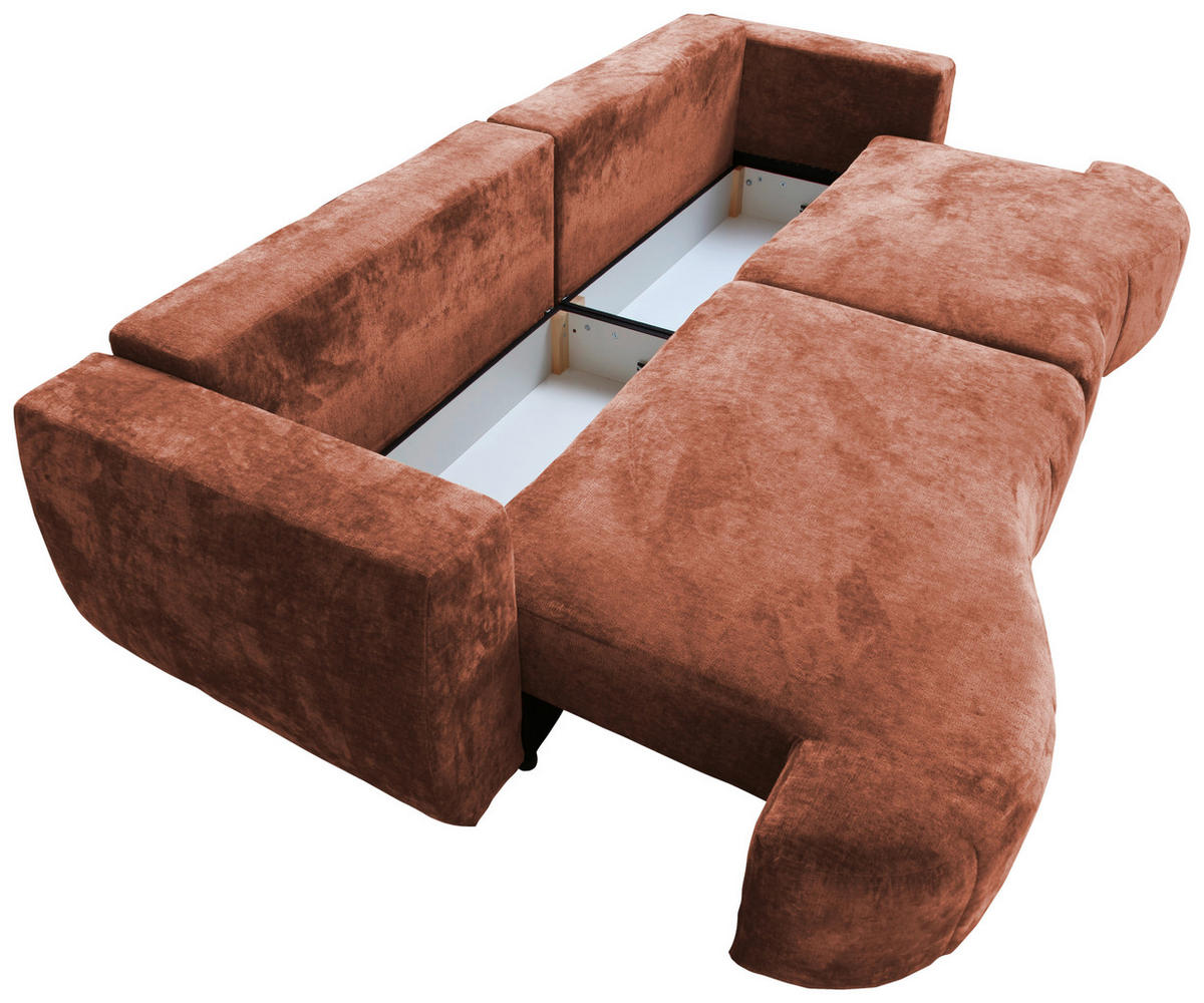 BOXSPRINGSOFA Velours Rostfarben  - Rostfarben/Schwarz, Trend, Kunststoff/Textil (292/71-99/127cm) - Livetastic