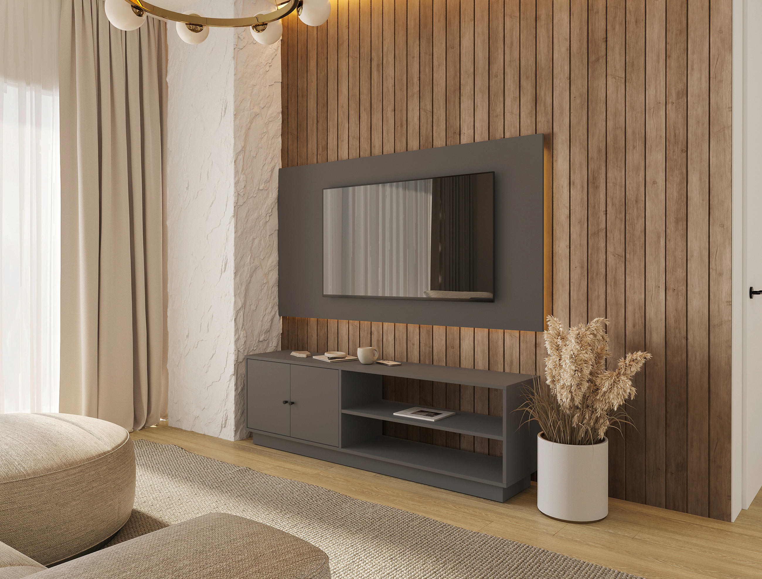 TV-ELEMENT 161/50/33,5 cm  - Anthrazit, Basics, Holzwerkstoff/Kunststoff (161/50/33,5cm) - Boxxx