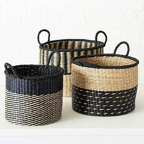 KORB  - Schwarz/Naturfarben, Design, Naturmaterialien (35/26cm) - Boltze Home