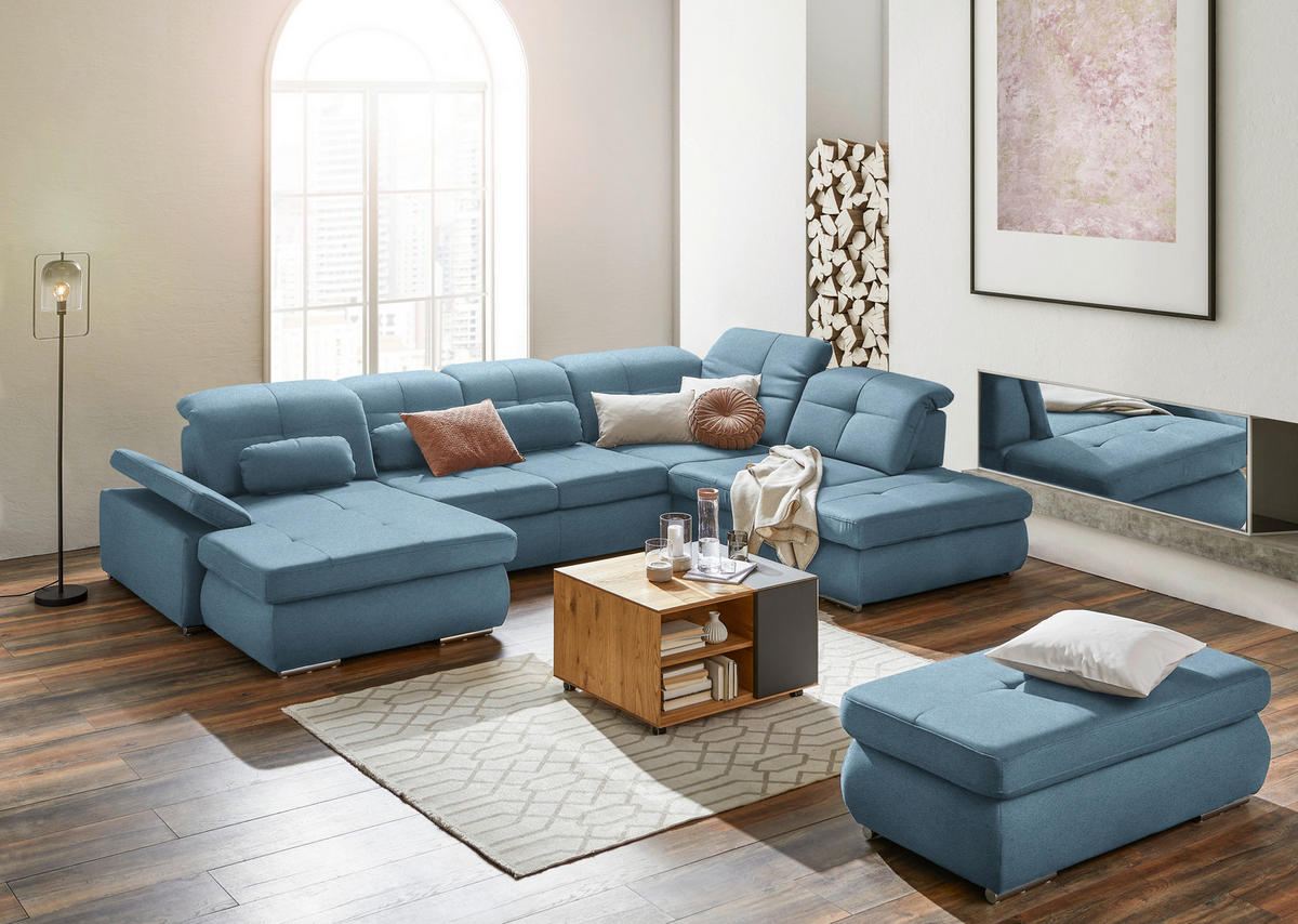 WOHNLANDSCHAFT Mikrofaser Hellblau  - Chromfarben/Hellblau, Design, Textil (195/371/260cm) - Beldomo Style