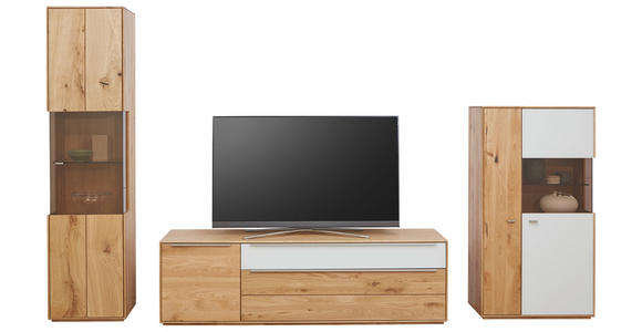 WOHNWAND in Weiß, Eichefarben 330/204/50 cm - Eichefarben/Silberfarben, Design, Glas/Holz (330/204/50cm) - Waldwelt