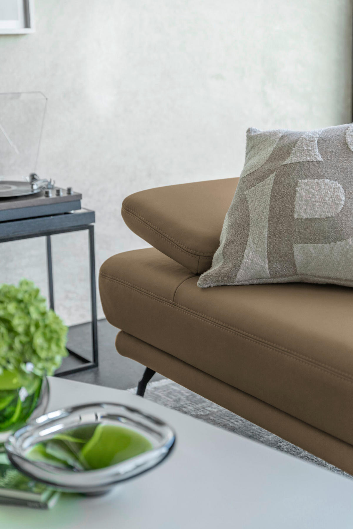 ECKSOFA Echtleder Khaki  - Khaki/Schwarz, Konventionell, Leder/Metall (180/301cm) - Joop!