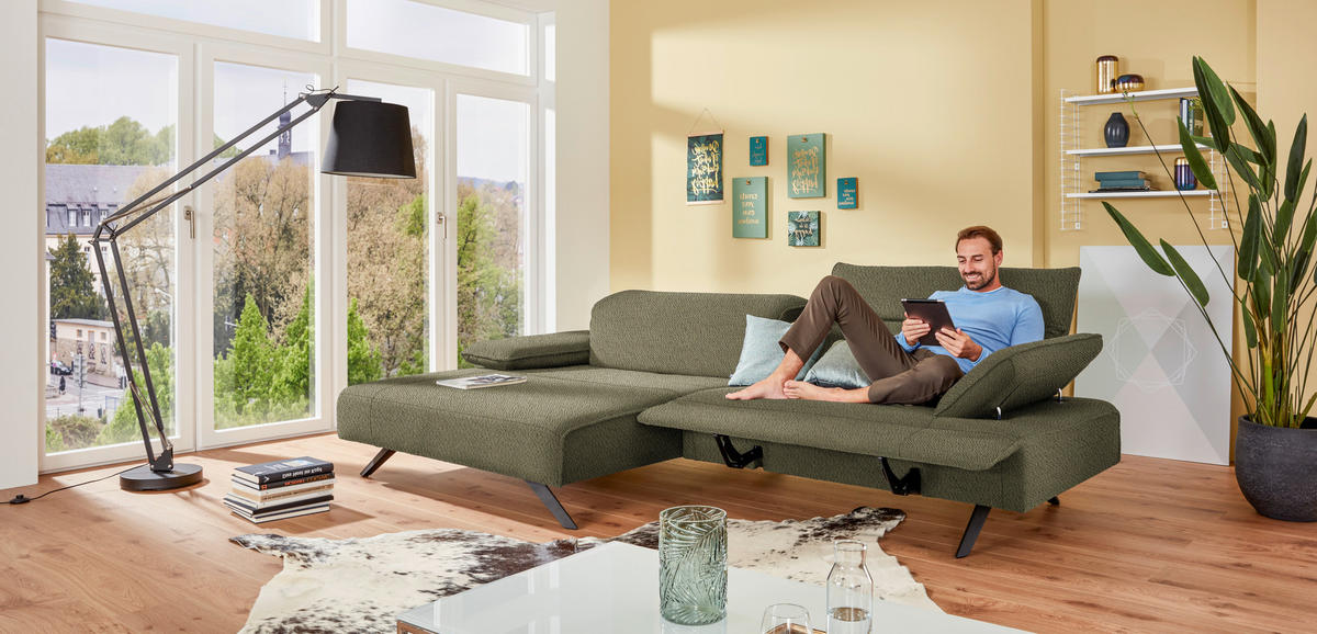 ECKSOFA in Flachgewebe Olivgrün  - Anthrazit/Olivgrün, Design, Textil/Metall (166/280cm) - Johann Jakob