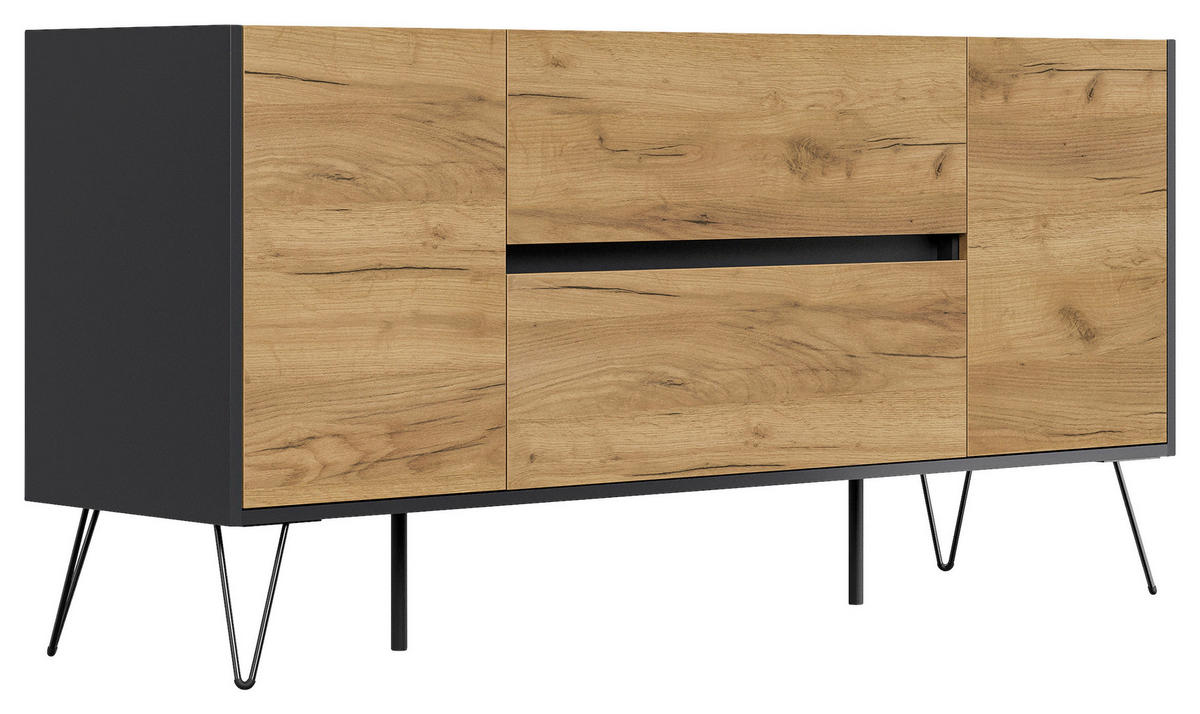 SIDEBOARD Posseik Industrial 155/75,8/42 cm 2 Schublade(n)  - Eichefarben/Graphitfarben, Design, Holzwerkstoff/Metall (155/75,8/42cm) - P & B
