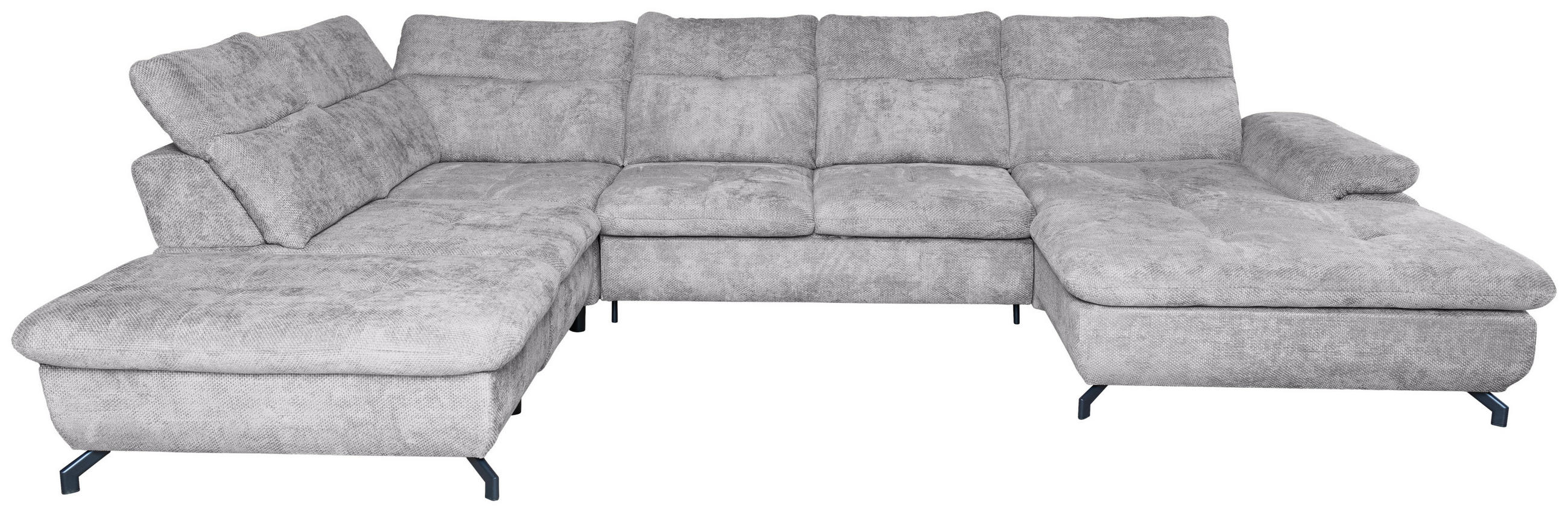 WOHNLANDSCHAFT Hellgrau Struktur  - Hellgrau/Schwarz, KONVENTIONELL, Textil/Metall (253/357/188cm) - Carryhome