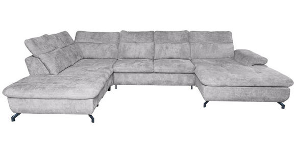 WOHNLANDSCHAFT Hellgrau Struktur  - Hellgrau/Schwarz, KONVENTIONELL, Textil/Metall (255/368/184cm) - Carryhome