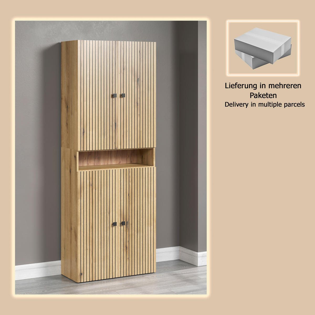 VYSOKÁ SKŘÍŇ, barvy dubu, 70/186/31 cm - barvy dubu/černá, Trend, kov/kompozitní dřevo (70/186/31cm) - MID.YOU