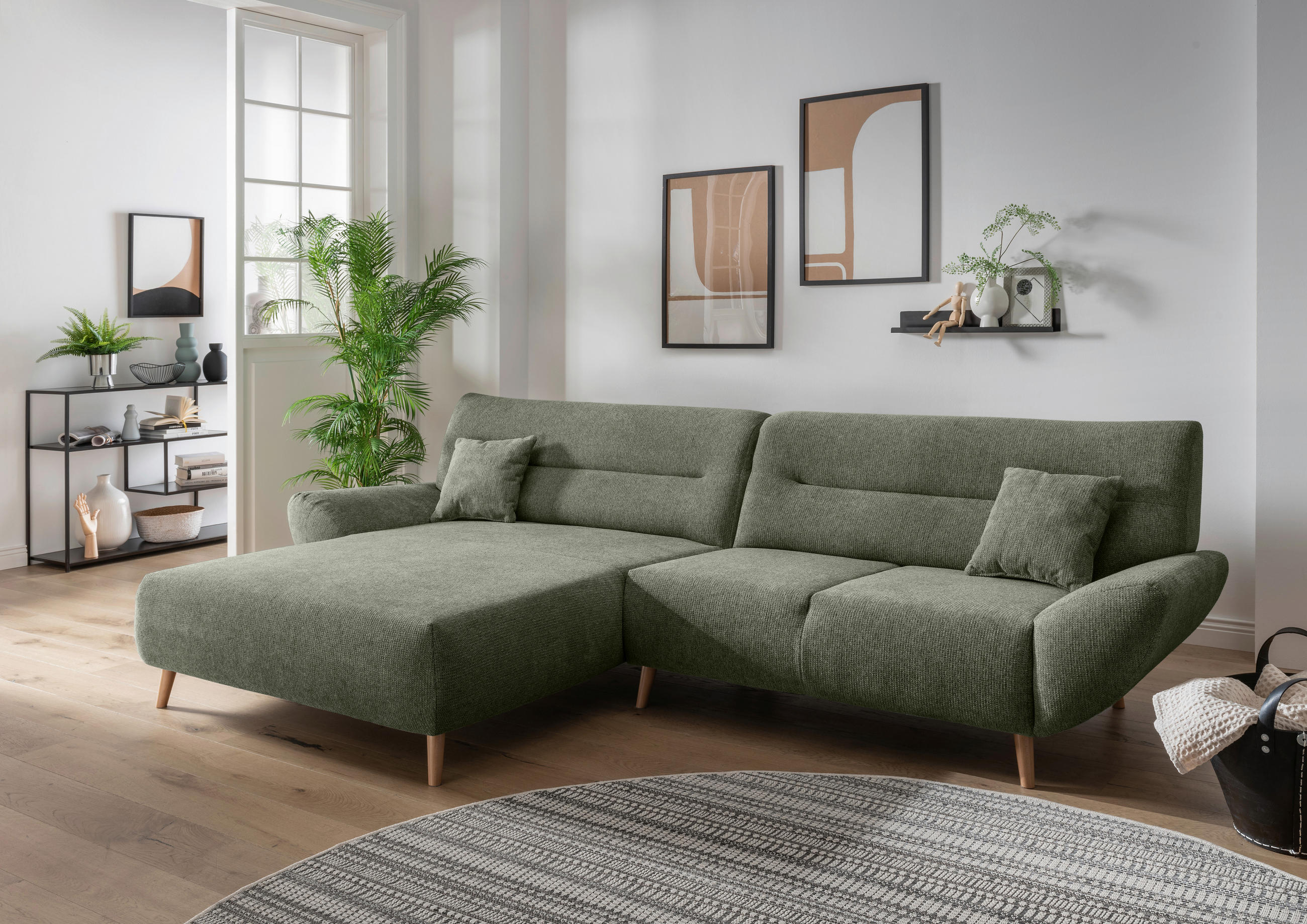 ECKSOFA Dunkelgrün Chenille  - Wildeiche/Dunkelgrün, MODERN, Holz/Textil (166/290cm) - MID.YOU
