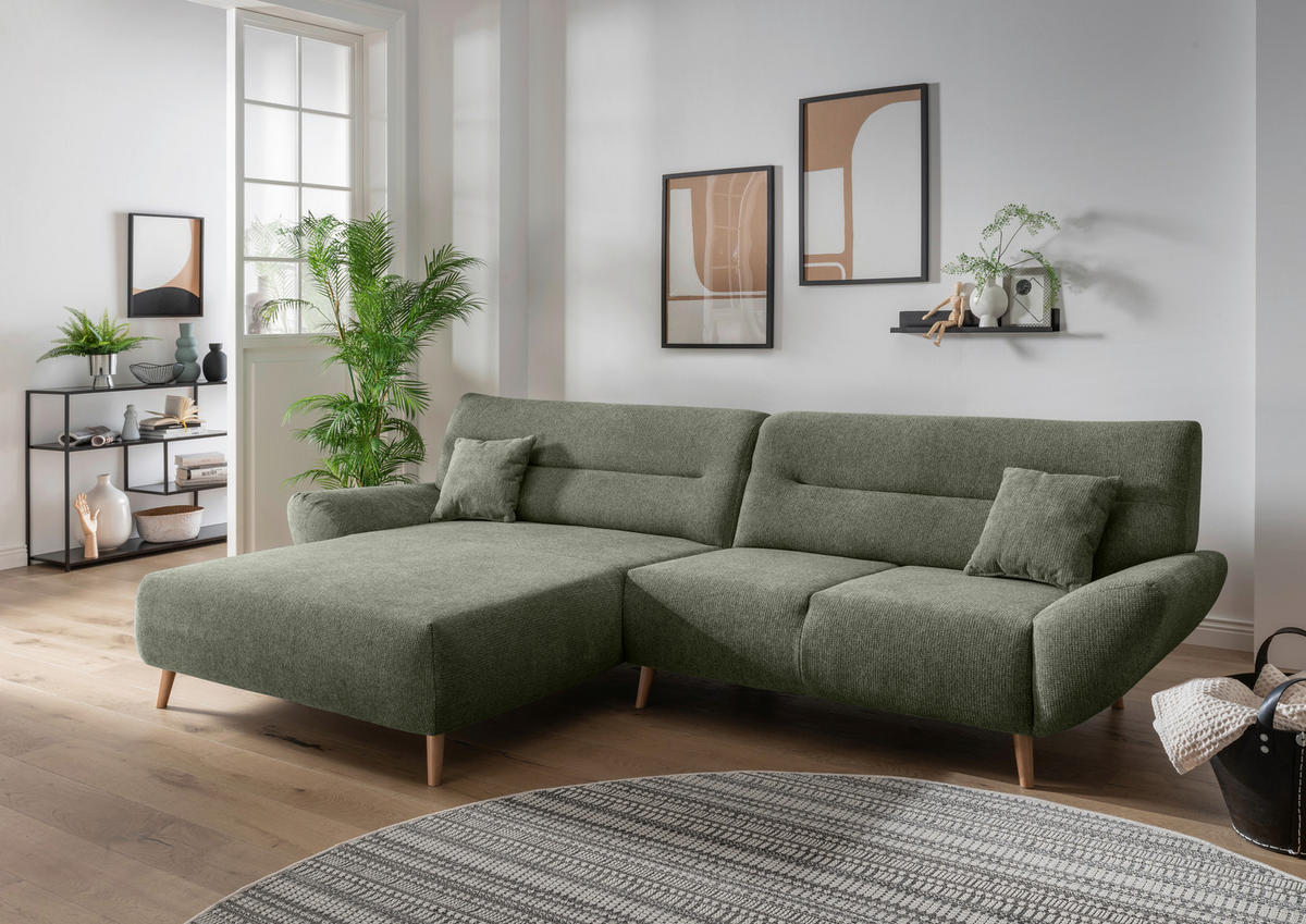 ECKSOFA in Chenille Dunkelgrün  - Wildeiche/Dunkelgrün, Modern, Holz/Textil (166/290cm) - MID.YOU