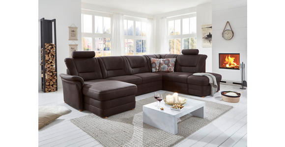 WOHNLANDSCHAFT in Mikrofaser Dunkelbraun - Eiche Bianco/Dunkelbraun, KONVENTIONELL, Holz/Textil (162/327/218cm) - Carryhome