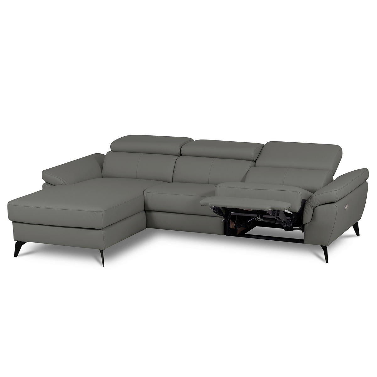 ECKSOFA SONO in Lederlook Echtleder Anthrazit Armteilverstellung, Kopfteilverstellung  179/252 cm  - Anthrazit/Schwarz, Design, Leder/Textil (179/252cm) - Livetastic