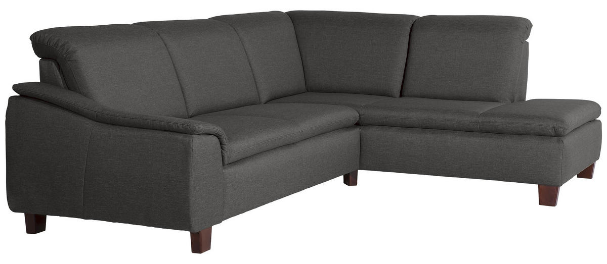 ECKSOFA in Flachgewebe Anthrazit  - Anthrazit/Nussbaumfarben, Design, Holz/Textil (247/187cm) - Max Winzer