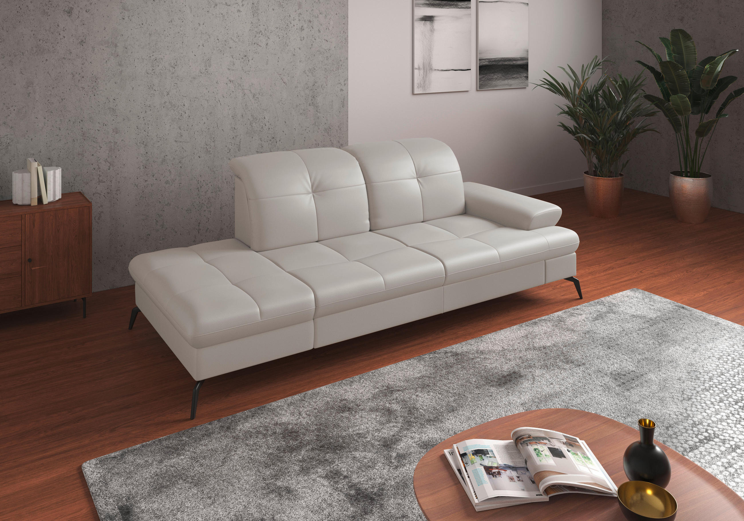 RÉCAMIERE Weiß Echtleder  - Schwarz/Weiß, KONVENTIONELL, Leder/Metall (231/90/122cm) - Sit & More