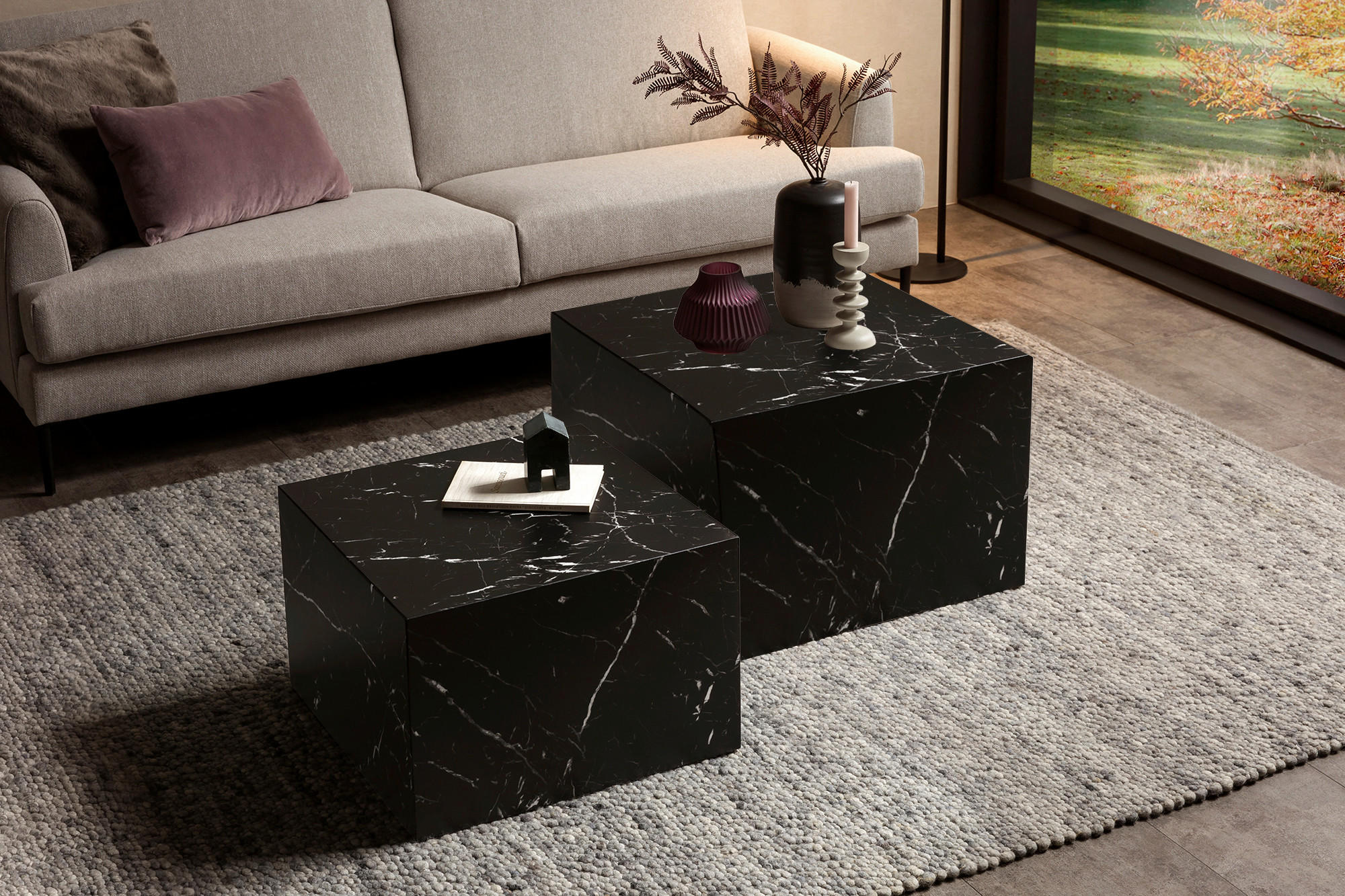 COUCHTISCHSET 58-50/58-50/40-33 cm quadratisch Schwarz  - Schwarz, Design, Holzwerkstoff (58-50/58-50/40-33cm) - Livetastic