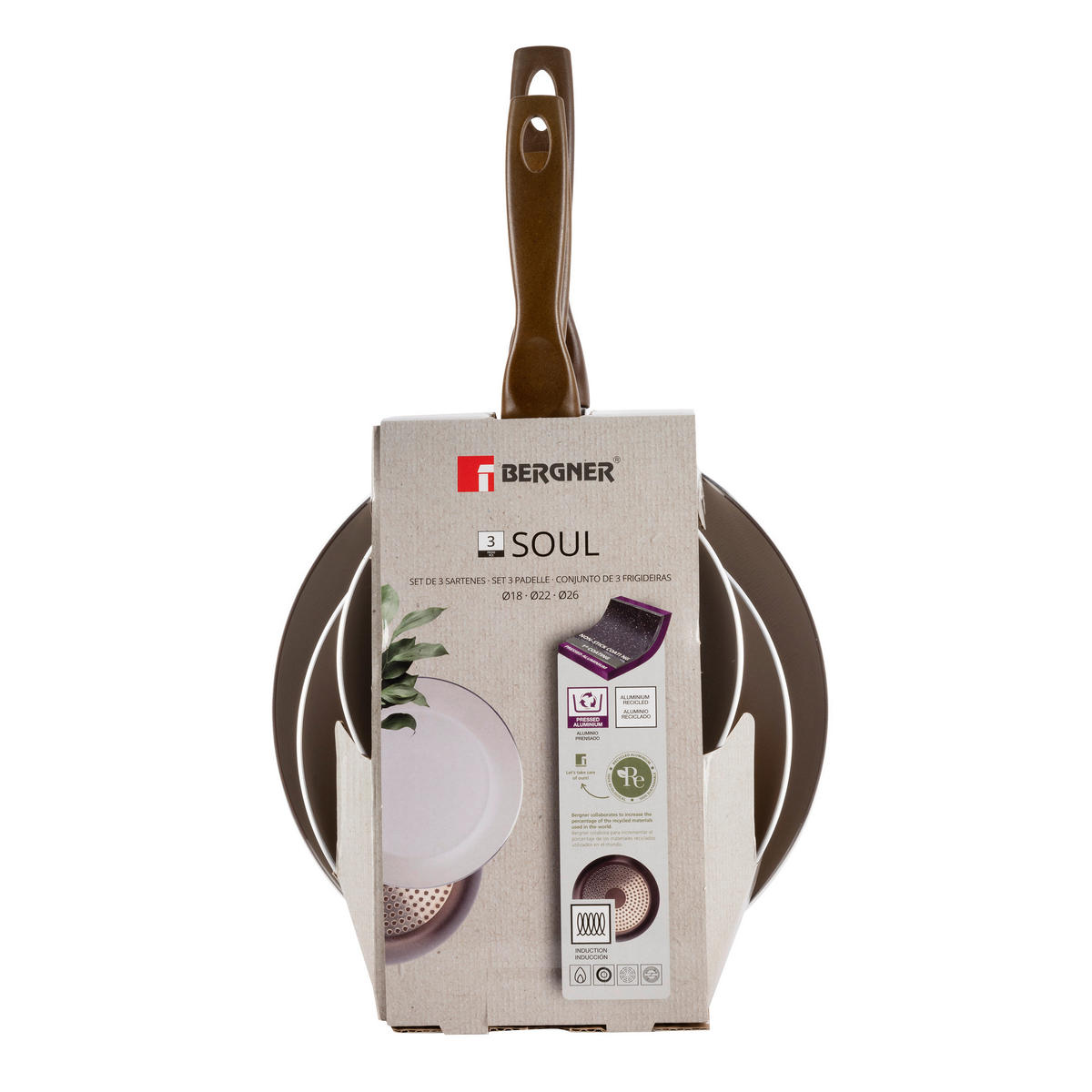 PFANNENSET Aluminium 3-teilig  - Braun/Weiß, Basics, Kunststoff/Metall (47/26/15cm)