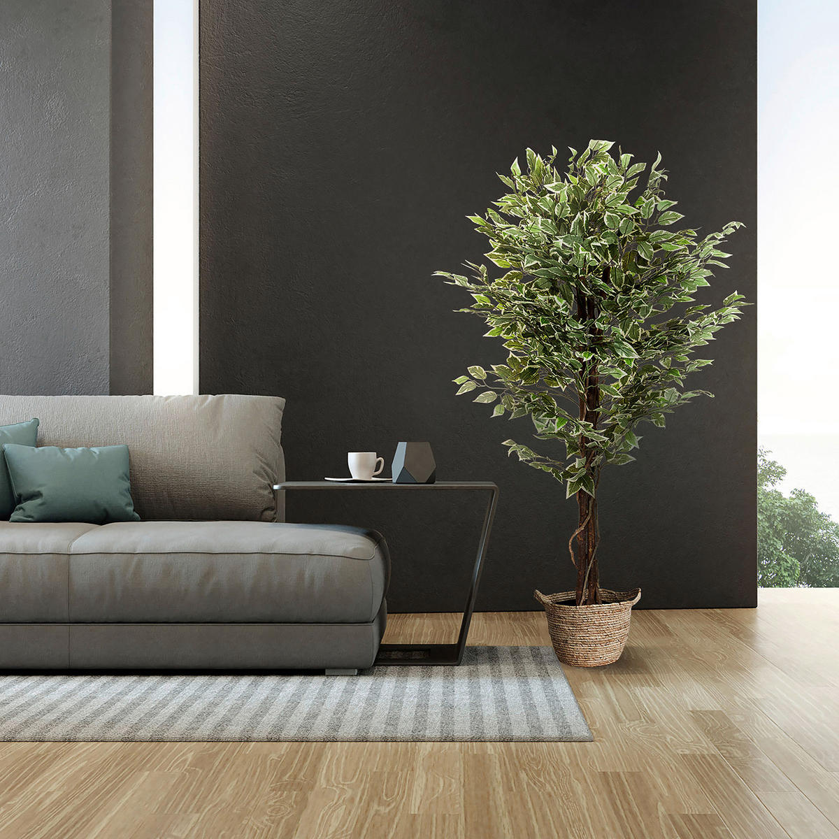 KONSTVÄXT Ficus Benjamina  - vit/grön, Basics, plast (80/165/80cm) - MID.YOU