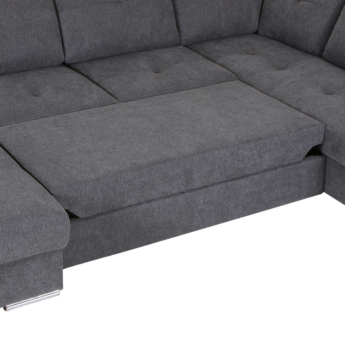 WOHNLANDSCHAFT in Flachgewebe Dunkelgrau  - Chromfarben/Dunkelgrau, Konventionell, Kunststoff/Textil (180/338/217cm) - Hom`in