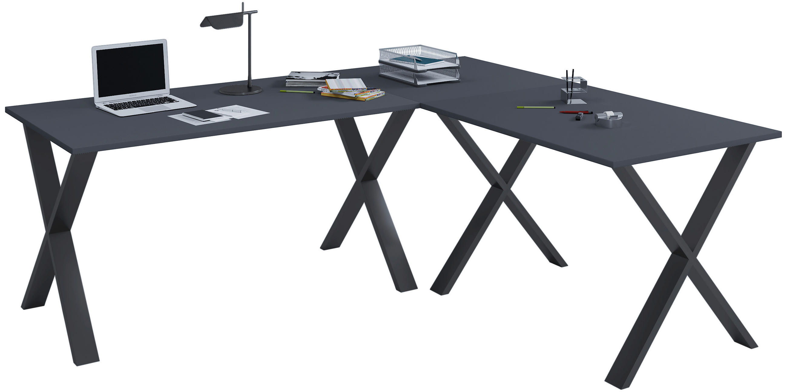 ECKSCHREIBTISCH 190/130/76 cm  in Anthrazit, Schwarz  - Anthrazit/Silberfarben, MODERN, Holzwerkstoff/Metall (190/130/76cm) - MID.YOU