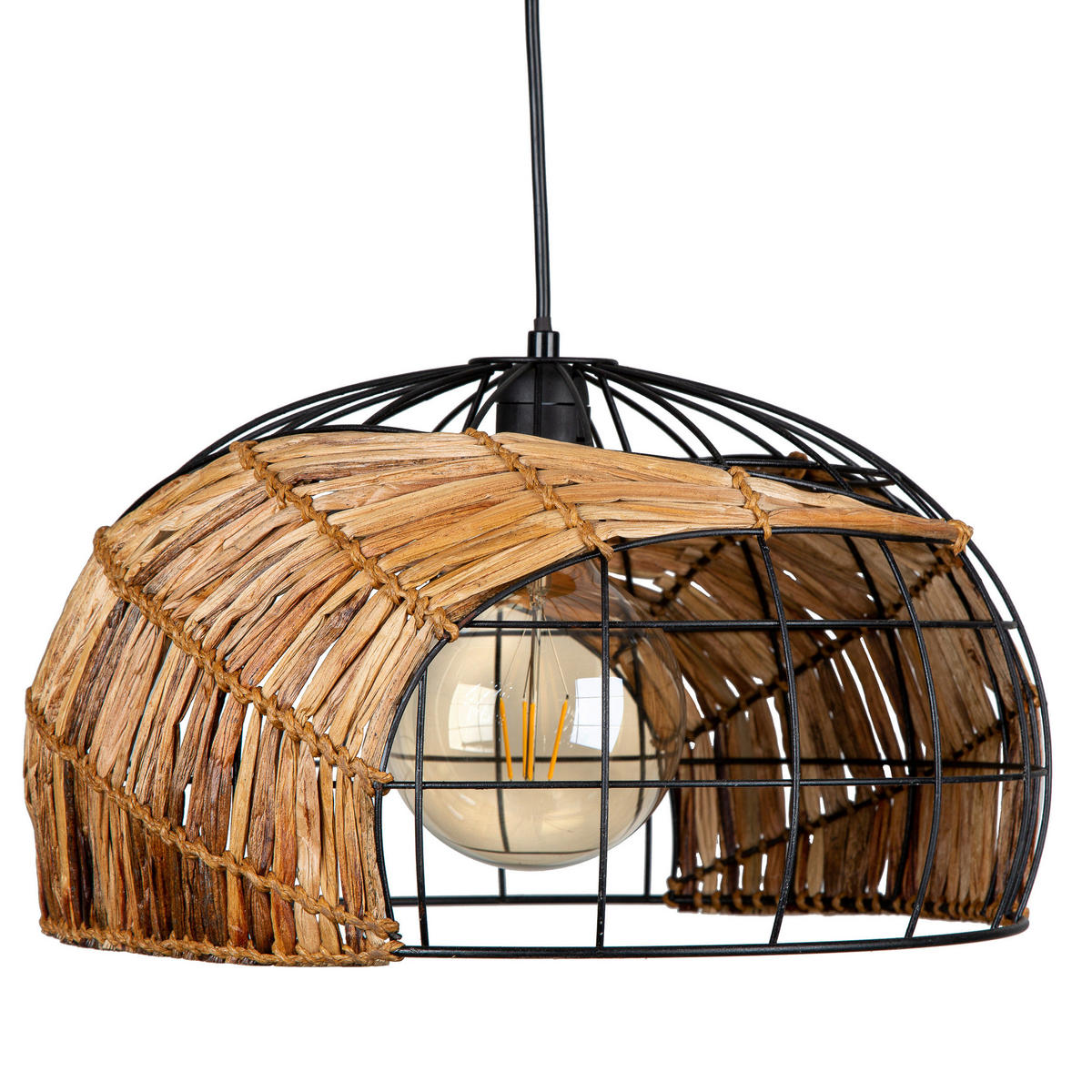 HÄNGELEUCHTE 40/150 cm  - Schwarz/Naturfarben, Natur, Naturmaterialien/Metall (40/150cm) - Globo