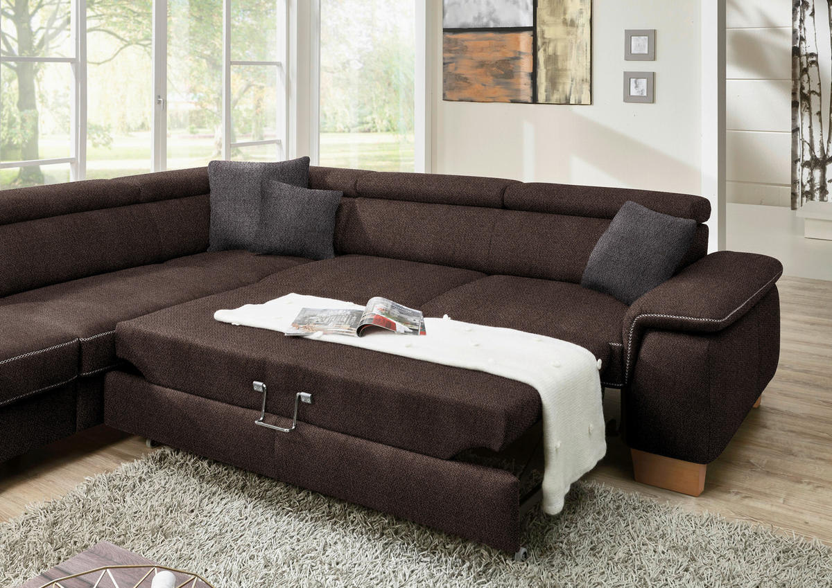 ECKSOFA in Mikrofaser Dunkelbraun  273/226 cm  - Eichefarben/Dunkelbraun, Natur, Holz/Textil (273/226cm) - Beldomo System