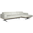 ECKSOFA in Echtleder Weiß  305/163 cm  - Eichefarben/Schwarz, Design, Leder/Holz (305/163cm) - Novel