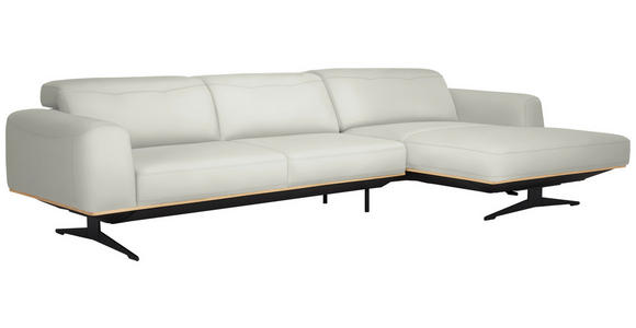 ECKSOFA in Echtleder Weiß  305/163 cm  - Eichefarben/Schwarz, Design, Leder/Holz (305/163cm) - Novel