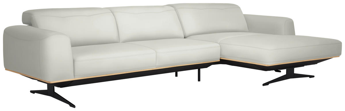 ECKSOFA in Echtleder Weiss  - Weiss/Eichefarben, Design, Leder/Holz (305/163cm) - Novel