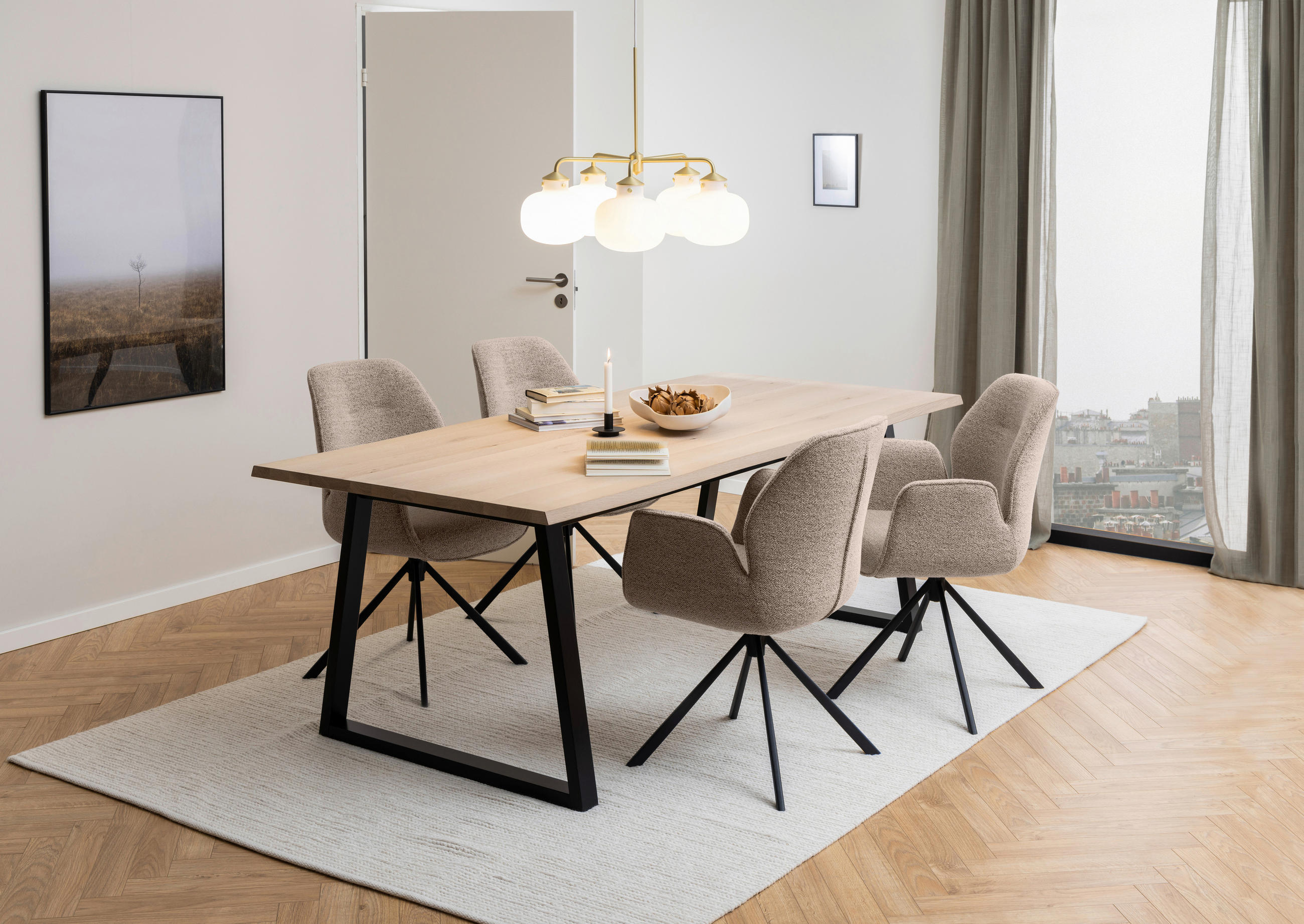 ESSTISCH Eiche furniert rechteckig Eichefarben  - Eichefarben/Schwarz, Design, Holz (220/100/75cm) - MID.YOU