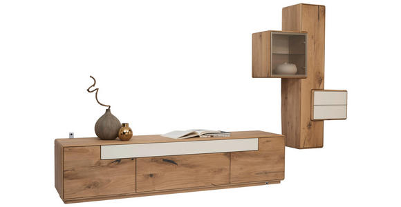 WOHNWAND in Eichefarben, Weiß - Eichefarben/Weiß, Natur, Glas/Holz (308,6/190,5/46,5cm) - Valnatura