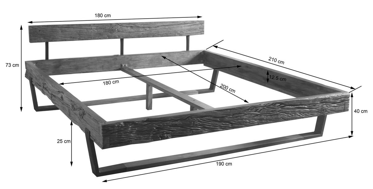 BALKENBETT 180/200 cm  in Braun, Schwarz   - Schwarz/Braun, MODERN, Holz/Metall (180/200cm) - MID.YOU