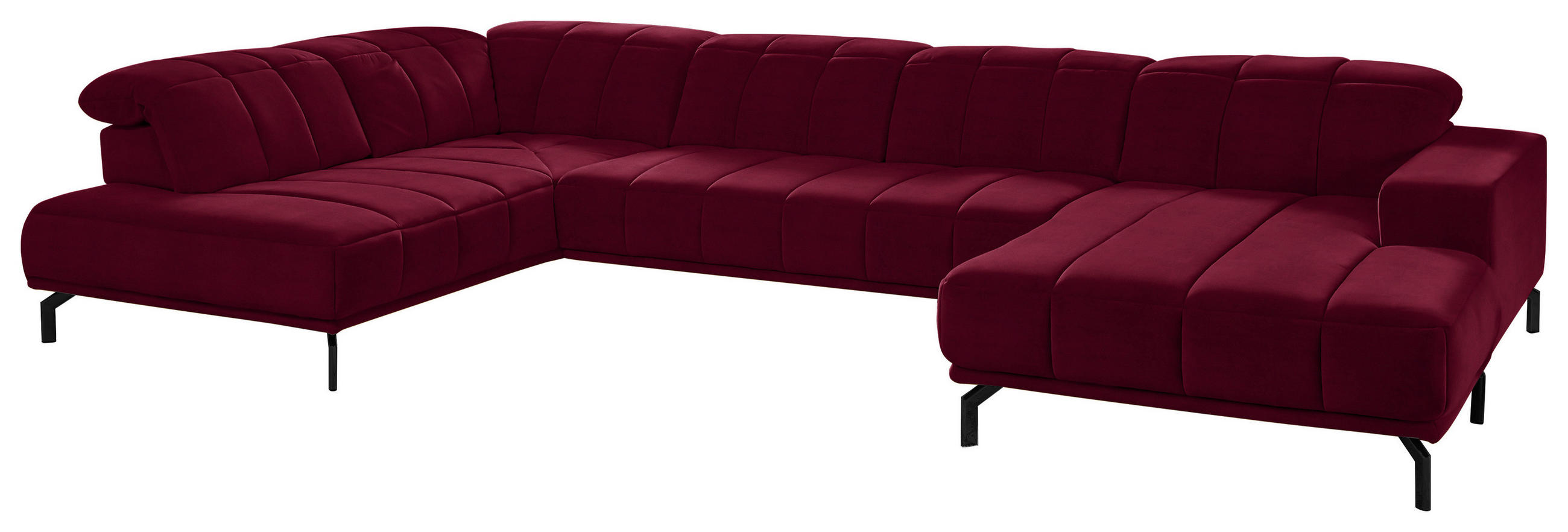 WOHNLANDSCHAFT Beere Velours  - Beere/Schwarz, Design, Textil/Metall (219/383/195cm) - Beldomo Style