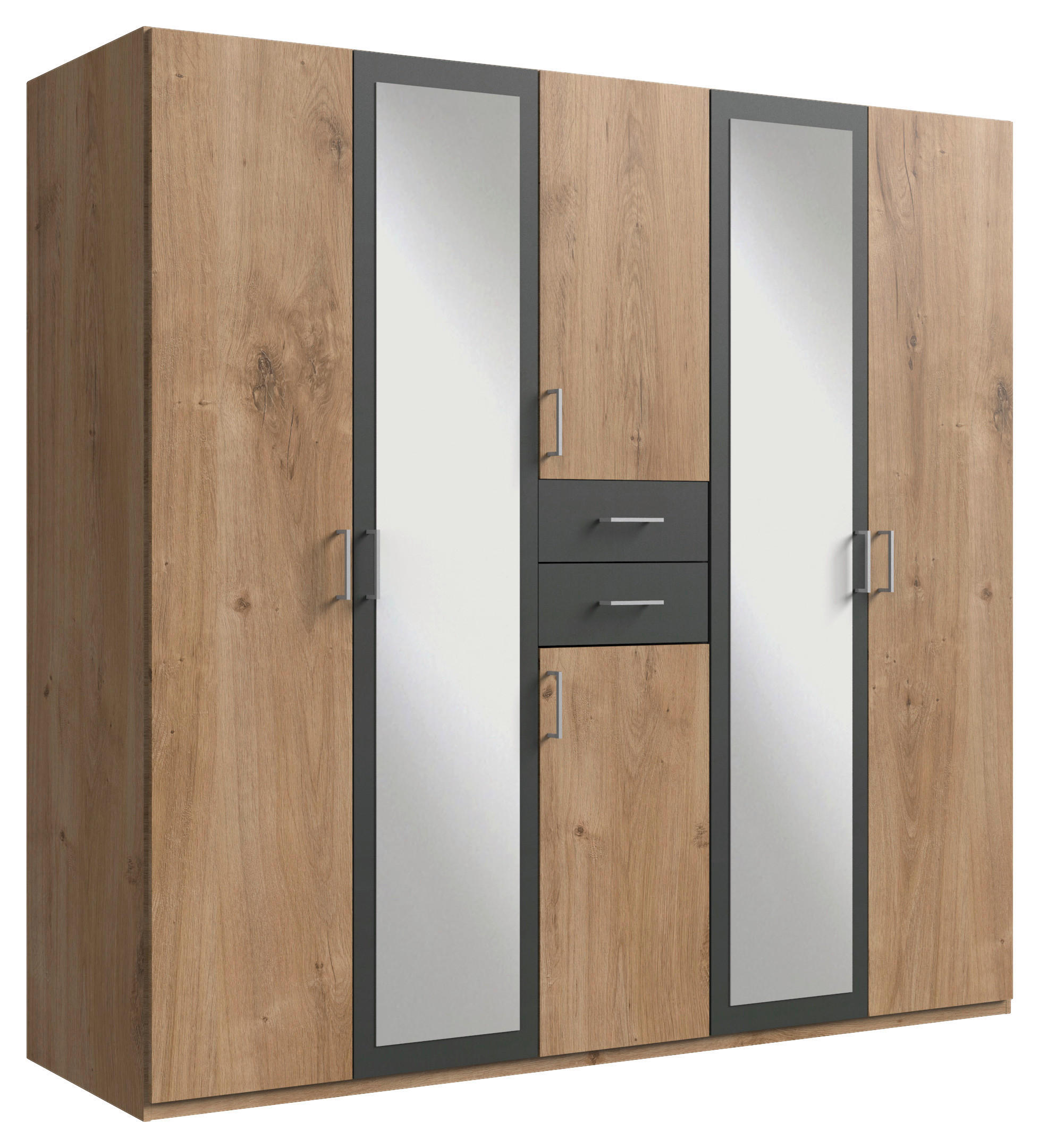 KLEIDERSCHRANK  in Anthrazit, Plankeneiche  - Plankeneiche/Anthrazit, KONVENTIONELL, Glas/Holzwerkstoff (225/208/58cm) - Carryhome