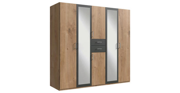 KLEIDERSCHRANK in Anthrazit, Plankeneiche - Plankeneiche/Anthrazit, KONVENTIONELL, Glas/Holzwerkstoff (225/208/58cm) - Carryhome