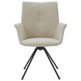 ARMLEHNSTUHL drehbar  Beinauswahl, Lederauswahl, Sitzfläche 360° drehbar  Echtleder  - Creme/Schwarz, Design, Leder/Metall (65/91/63cm) - Dieter Knoll