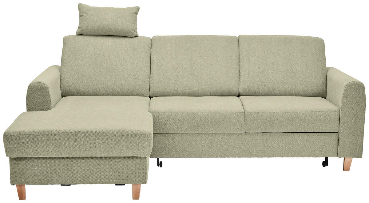 ECKSOFA Hellgrün Flachgewebe  - Buchefarben/Hellgrün, KONVENTIONELL, Holz/Textil (166/241cm) - Carryhome