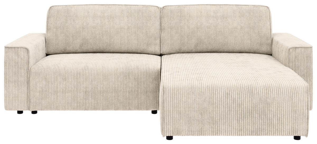 ECKSOFA in Cord Creme  - Creme/Schwarz, Modern, Kunststoff/Textil (265/164cm) - Trendmanufaktur