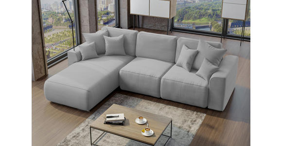 ECKSOFA Grau Cord  inkl. Zierkissen, Rückenkissen, Bettkasten, Schlaffunktion, Rücken echt, Liegefläche im Originalstoff  - Chromfarben/Grau, KONVENTIONELL, Kunststoff/Textil (195/293cm) - Carryhome