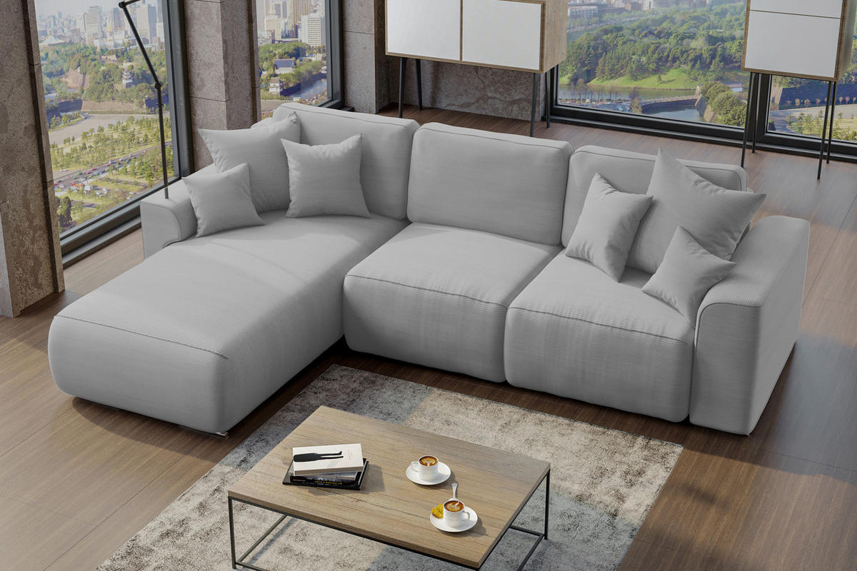 ECKSOFA in Cord Grau  - Chromfarben/Grau, Konventionell, Kunststoff/Textil (195/293cm) - MID.YOU